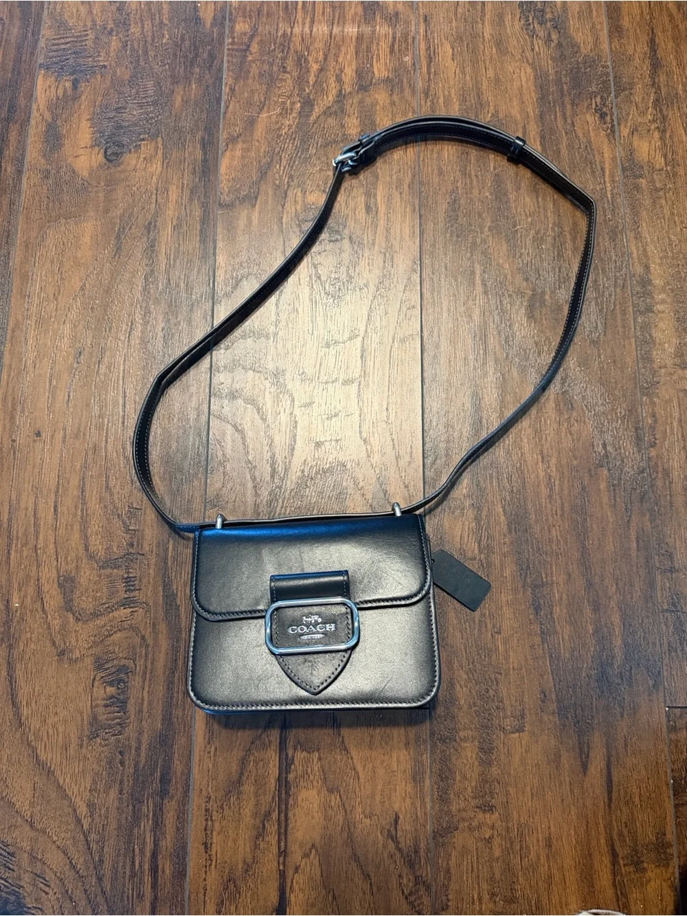 Coach Black Leather Crossbody Bag with Polished Buckle